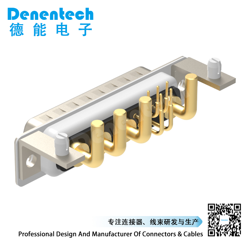 Denentech waterproof connector 9W4 high power DB connector male right angle DIP with bracket pcb power connector d-sub connector